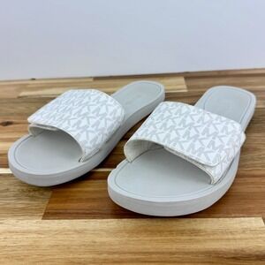 Michael Kors MK Logo Gray White Adjustable Slide Sandals Women's 8